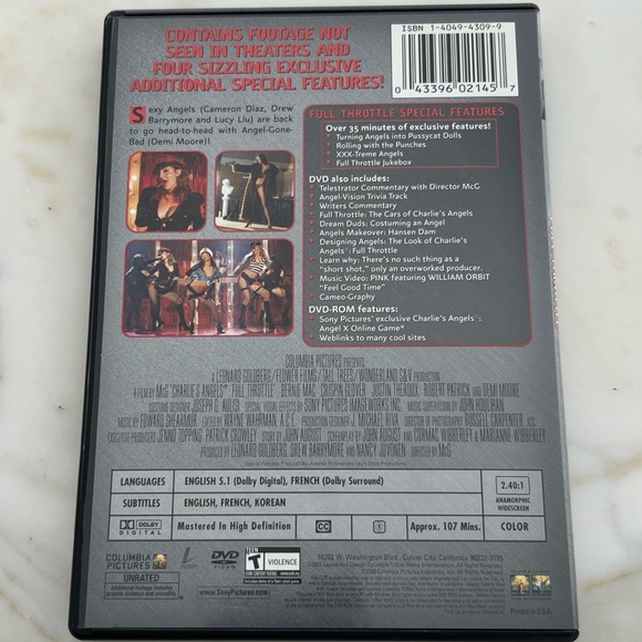 CHARLIE’S ANGELS FULL THROTTLE UNRATED WIDESCREEN SPECIAL EDITION DVD - Picture 3 of 3